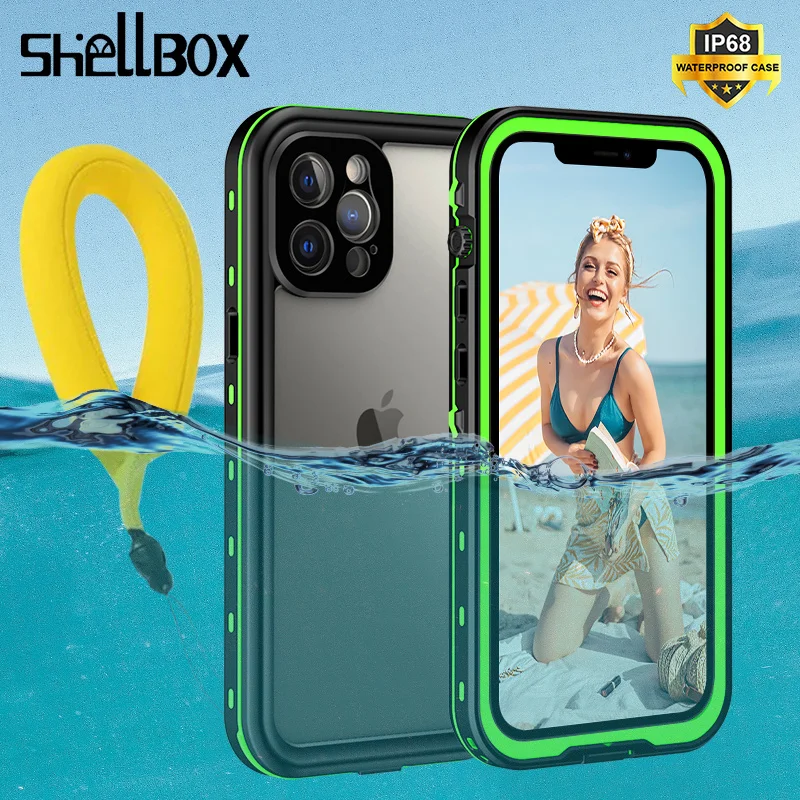 

Водонепроницаемый чехол Shellbox для iPhone 13 12 14 Pro Max, роскошный противоударный чехол для iPhone 11 Pro Max SE 7 8, прозрачный чехол для плавания