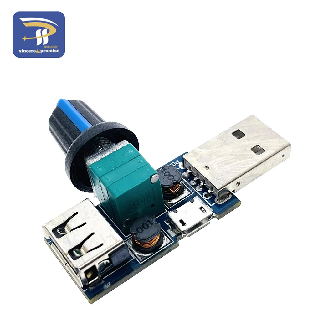 USB Fan Stepless Governor Wind Speed Controller Regulator Module 4-12V to 2.5-8V 5W With Switch USB Micro Adapter Potentiometer