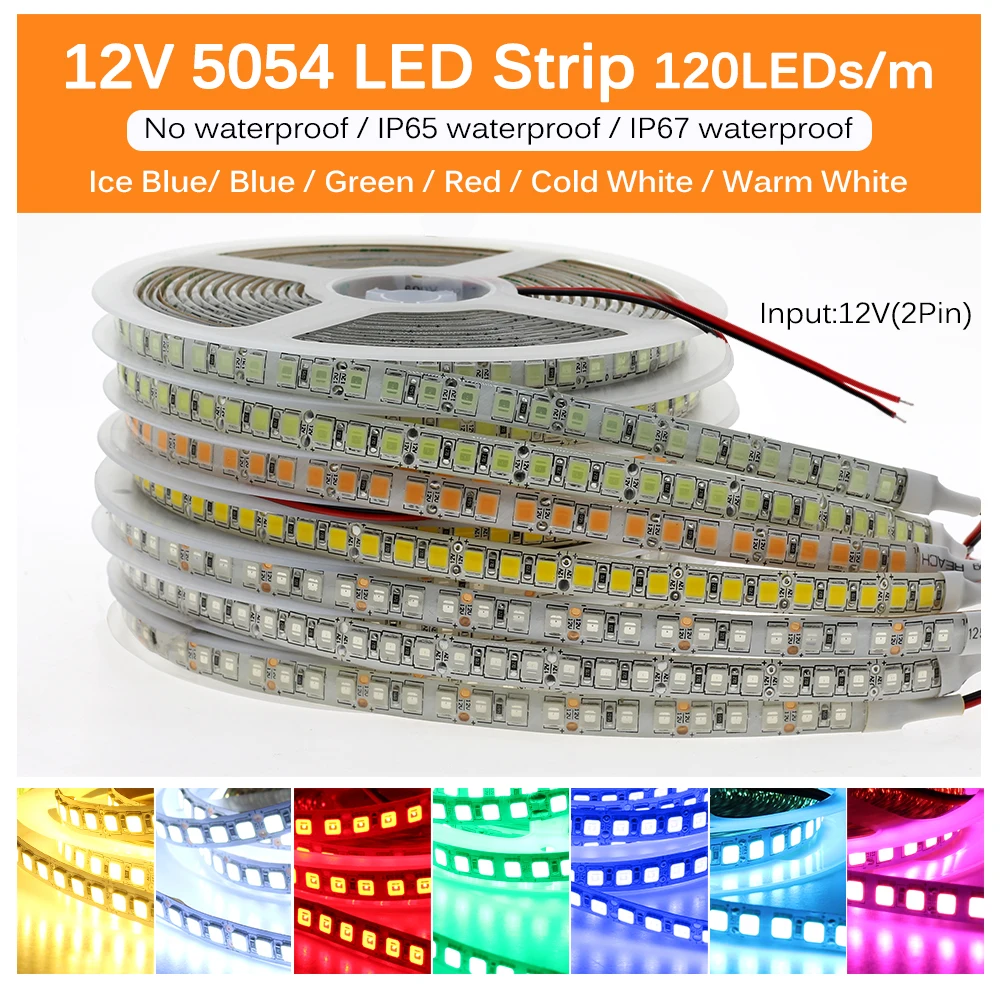 DC12V LED Strip Light 5054 Waterproof Flexible LED Lights Neon Ribbon 120LEDs/m High Brightness 12V SMD 5050 RGB Diode Tape 5m