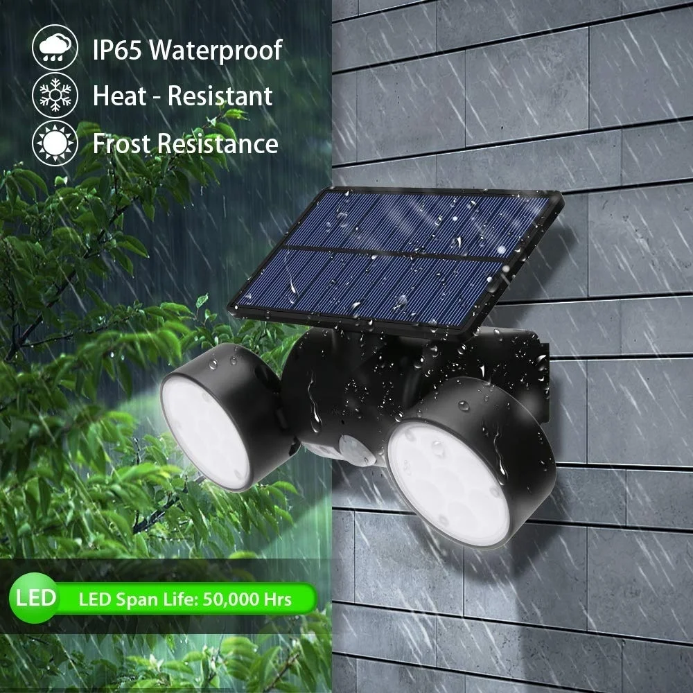 Dual Head 360° Adjustable Spotlights Solar Security Lights with Motion Sensor IP65 Waterproof Solar Motion Lights Outdoor for Fr