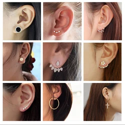 New Fashion Jewelry Leaf  Stud Korea Earrings For Women 2024 Hot Sale 1 Pair  Geometric Cuff Gold-color Earring  Wholesale Price