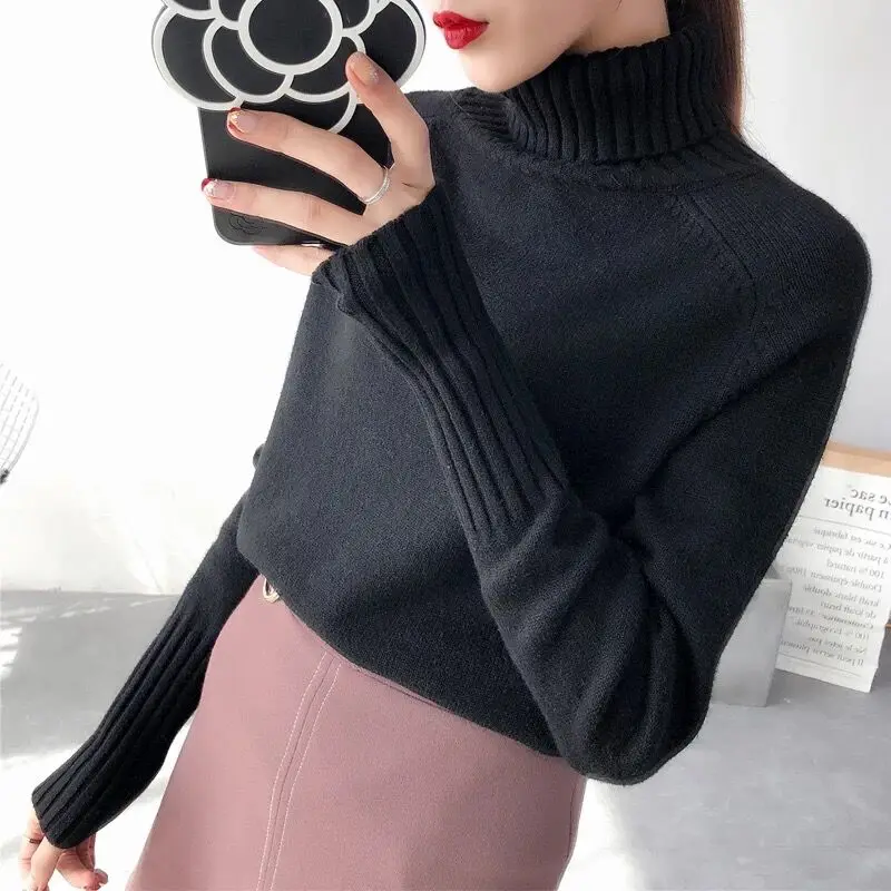 OHRYIYIE Autumn Winter Women Knitted Turtleneck Sweater Casual Soft Jumper Slim Cashmere Elasticity Pullovers Tops Female