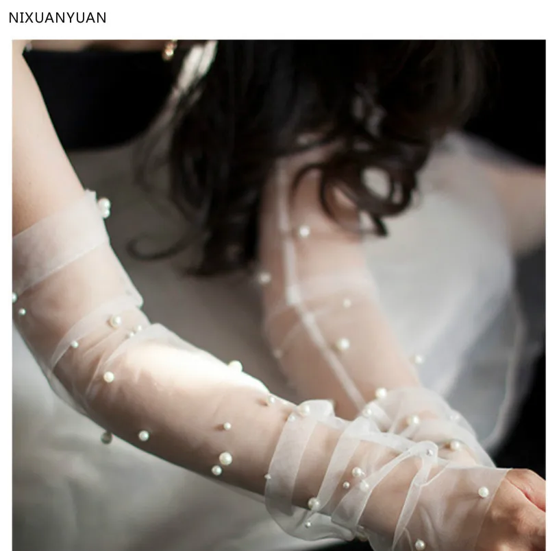 Gants de mariée longs en Tulle ivoire avec perles, accessoires de mariage bon marché, de haute qualité