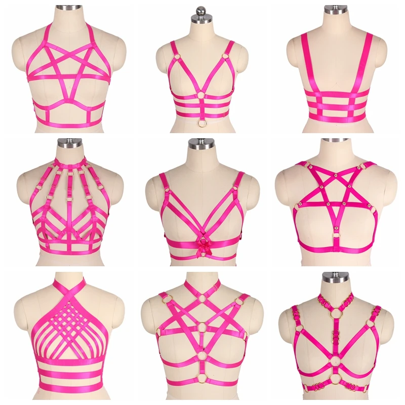 

Kawaii Rose Red Pentagram Ladies Crop Tops Hollow Chest Fetish Lingerie Adjust Waist Suspender Goth Sword Belt Harness for Women