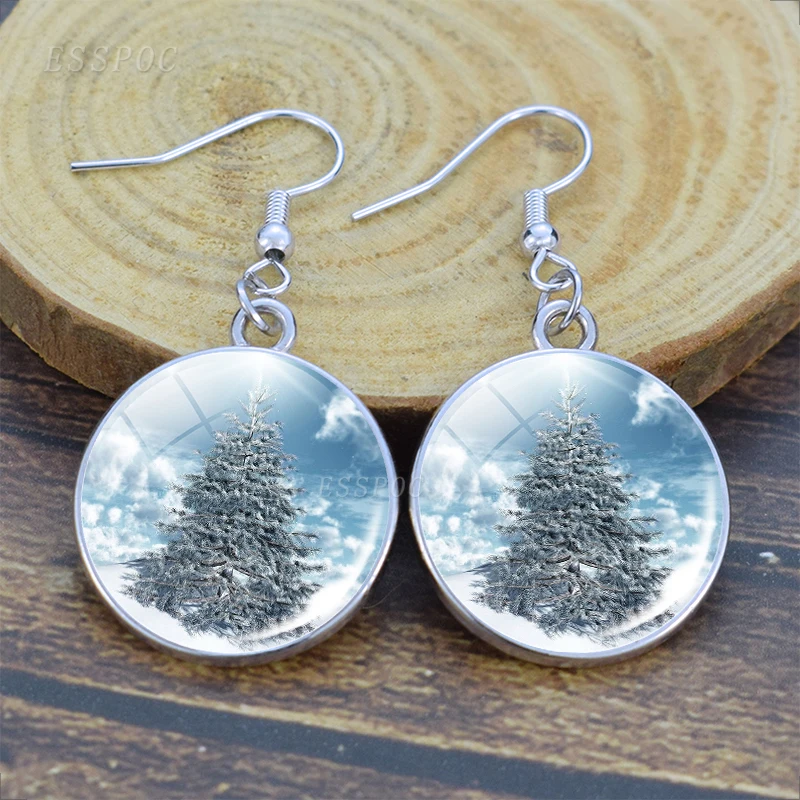 Picture 6: Christmas Earrings Santa Claus Snow House Dangle Earrings Picture Glass Cabochon Drop Earrings for Women New Year Jewelry Gifts