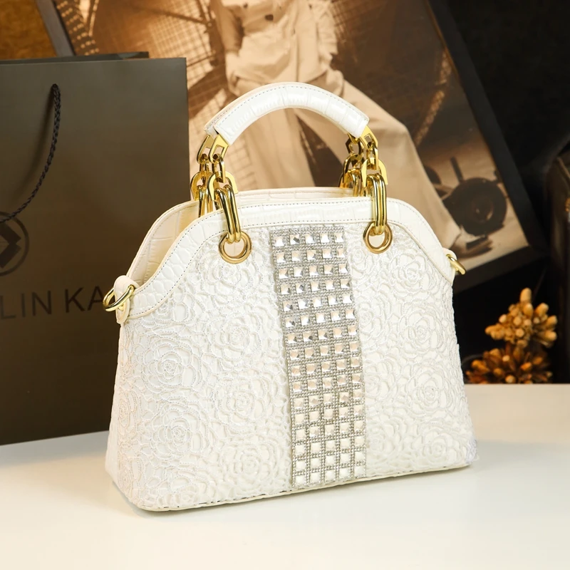 Luxury Diamonds handbag women bag fashion crocodile pattern leather female shoulder messenger bag lace flowers rhinestone bags