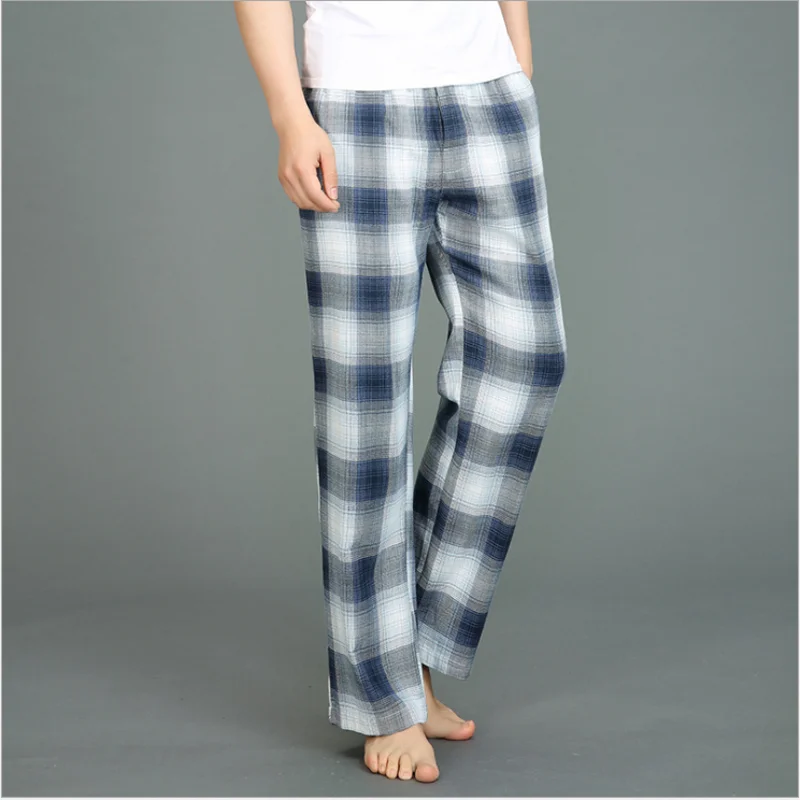 Spring Summer Men 100% Cotton Sleep Bottoms Male Plus Size Night Trousers Top Quality Lounge Pants Men Casual Plaid Home Pants