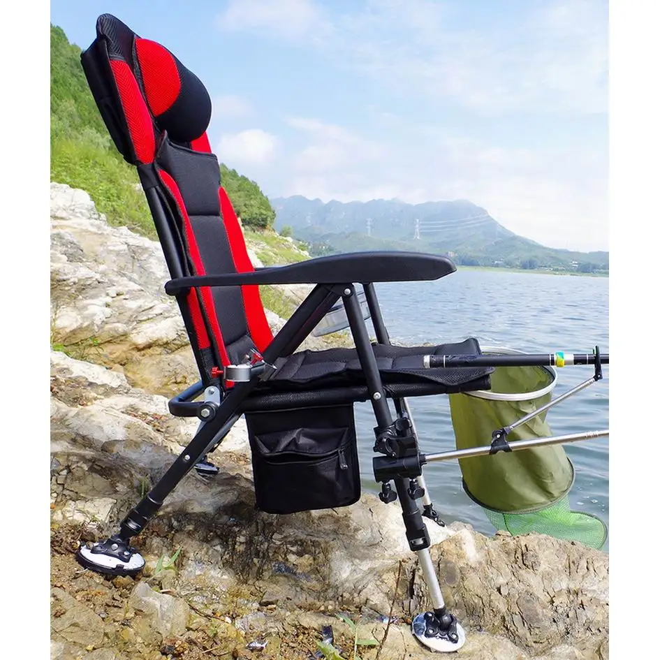 Kit A 5.4Kgs Fishing Chair Sun Loungers Lounge Legs and Back Adjustable 6.5cm-17.5cm Two Colour Choices Red or Gray We Send Red