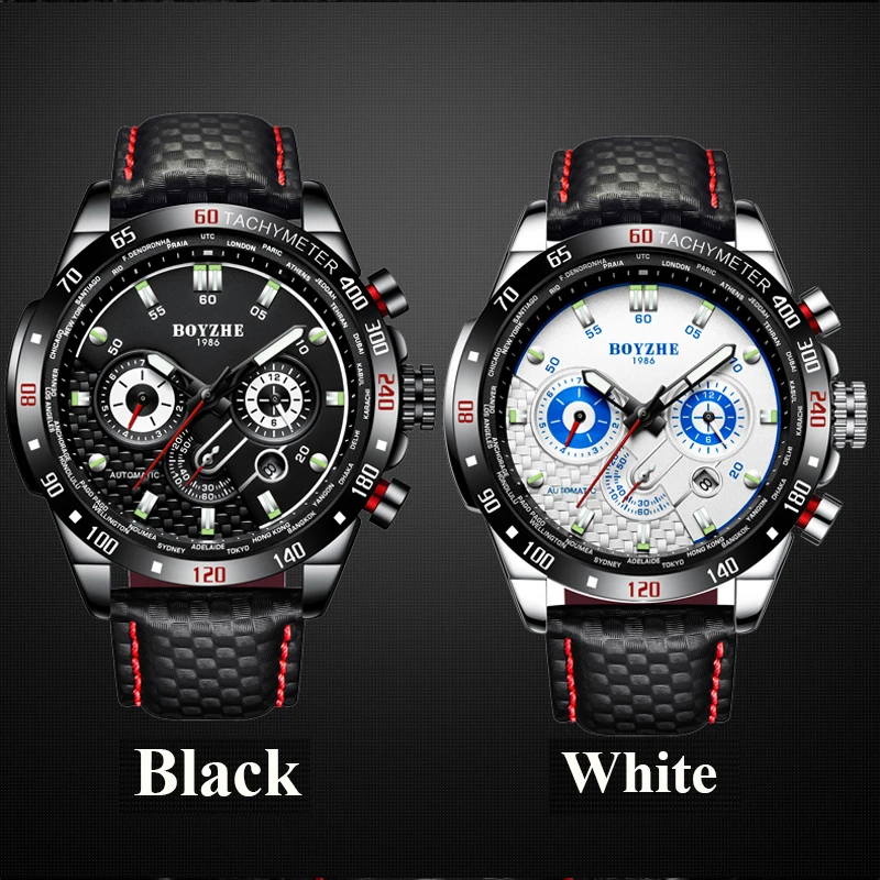 BOYZHE Big Sale Men Automatic Mechanical Watch Mulifunction Display Waterproof Sport Mechanical Watch for Men relogio masculino