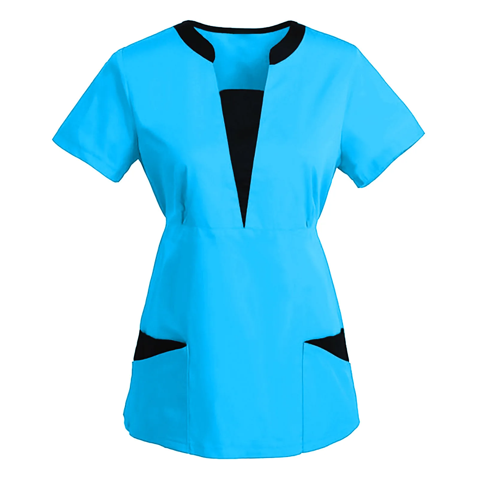 Women Scrub Uniform Short Sleeve V Neck Doctor Work Uniform Solid Patchwork Pullover Top Pocket Nurse Medical Accessories