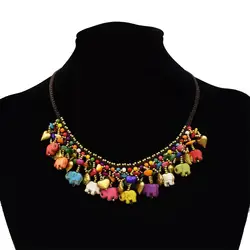 Bohemian Gypsy Colorful Beaded Choker Necklaces Elephant Pendant Necklace Tribal Ethnic Indian African  Jewelry Party Gift