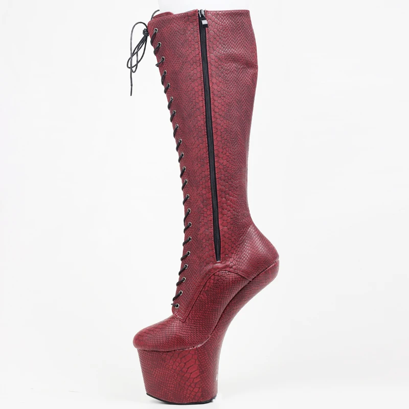 

Snake Skin Print PU Heel Platform Lace Up knee high Boots Stripper Sexy Exotic Pole Dancing