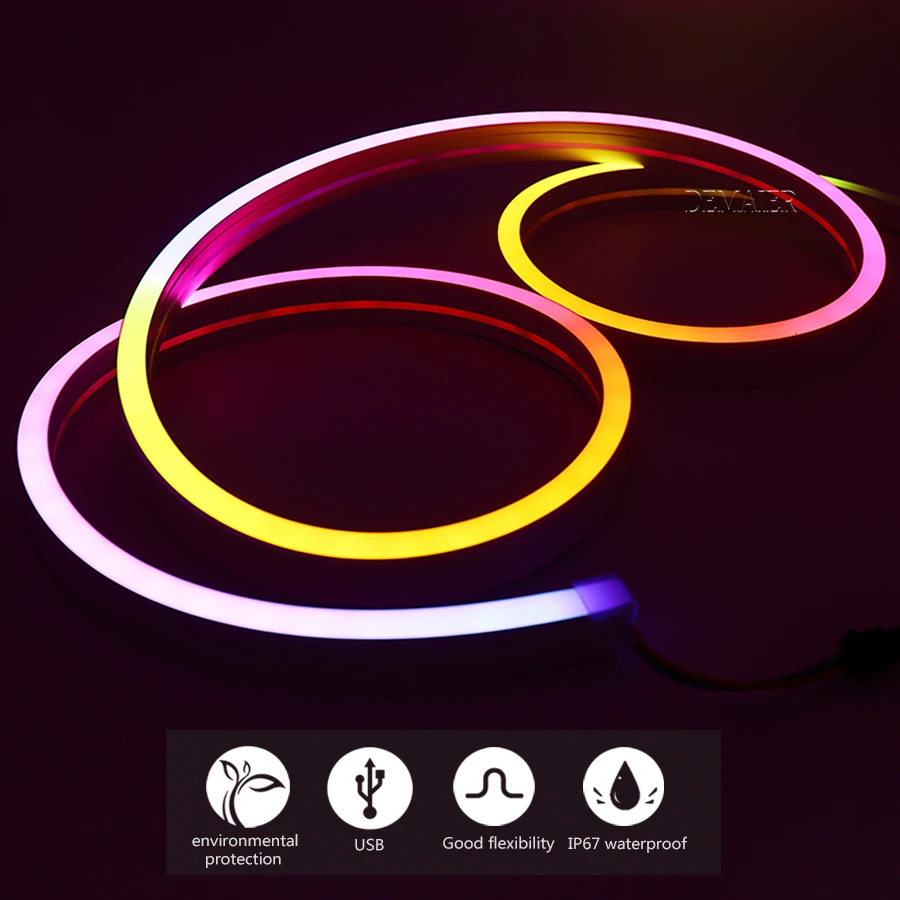 Imagem -02 - Sílica Gel Flexível Led Neon Lichter Usb Ws2812b Decoração para Casa Faça Você Mesmo Pixel Leds Inteligente Rgb Ws2812ic Ip67 dc 5v 1m 2m 3m