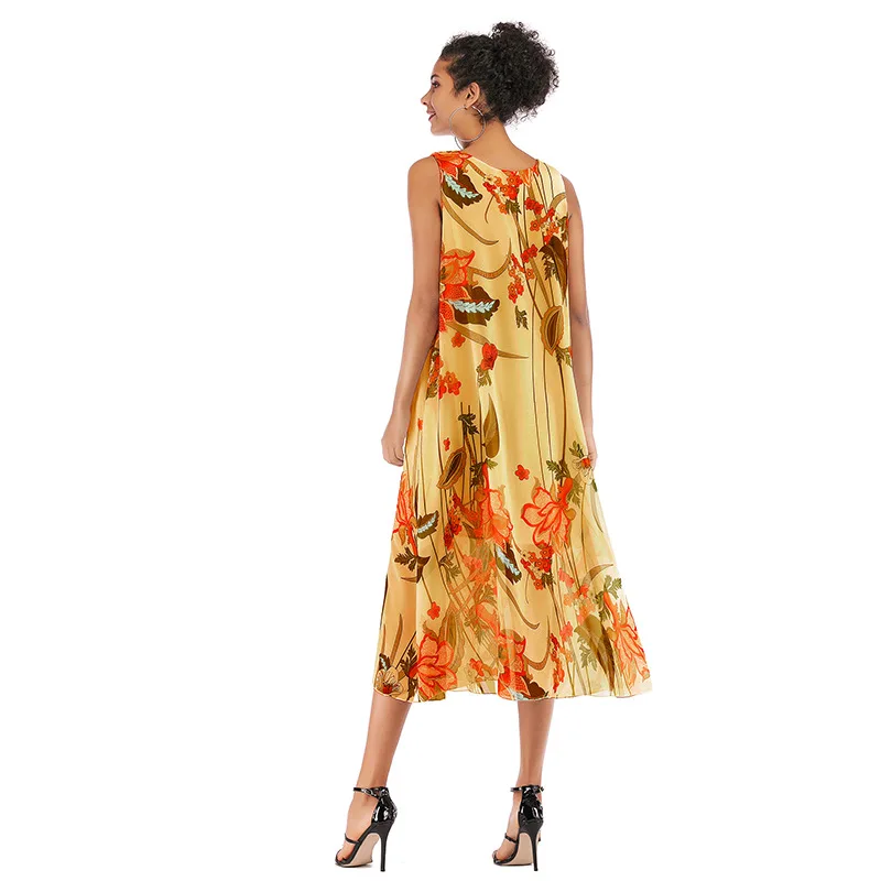 Newtrend heißer verkauf Europäischen und Amerikanischen stil lose sexy strand wind chiffon floral rundhals weste hosenträger kleid weibliche sommer