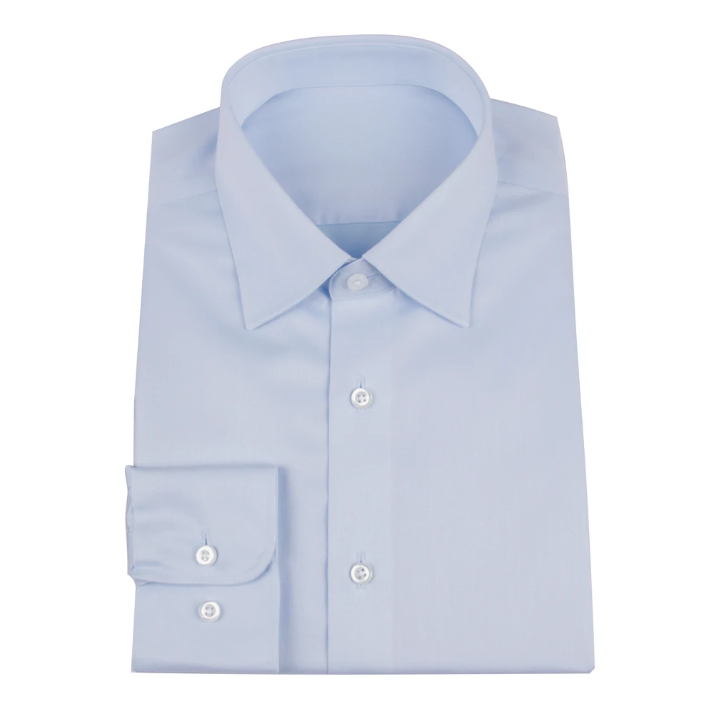 

100s 2-ply Luxury Dress Shirt Custom 100% Cotton Light Blue Business Shirts 100s Two-Ply Wrinkle Free Tailored Men Shirts Luxe