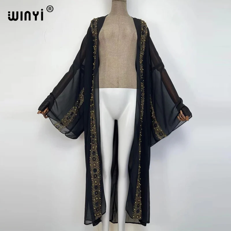 European 2022 WINYI Women Cardigan Loose Long Dress Cocktail Party Boho Maxi beach Holiday Batwing Sleeve kimono Robe dabaya