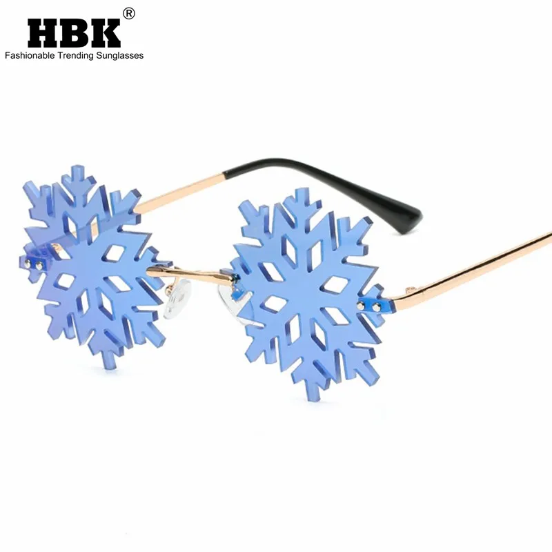 HBK New Fashion Christmas Snow Sunglasses Rimless For Women Men Decorative Glasses Frameless Funny Party Dance Gift UV400