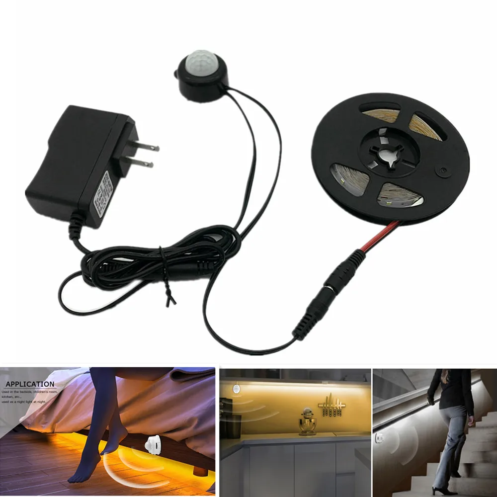 DC12V Motion sensor LED cabinet light EU/US plug powered kitchen lamp With infrared Human Detector Auto on/off control Lighting