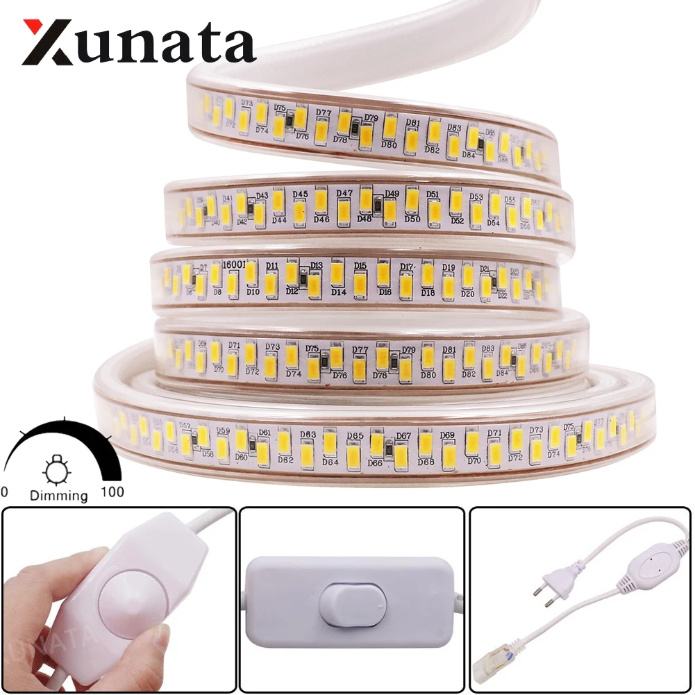 

LED Strip 220V 240V EU UK Waterproof 180Leds/m Double Row Outdoor Garden Lamp Dimmerable LED Strip Light White/Warm White