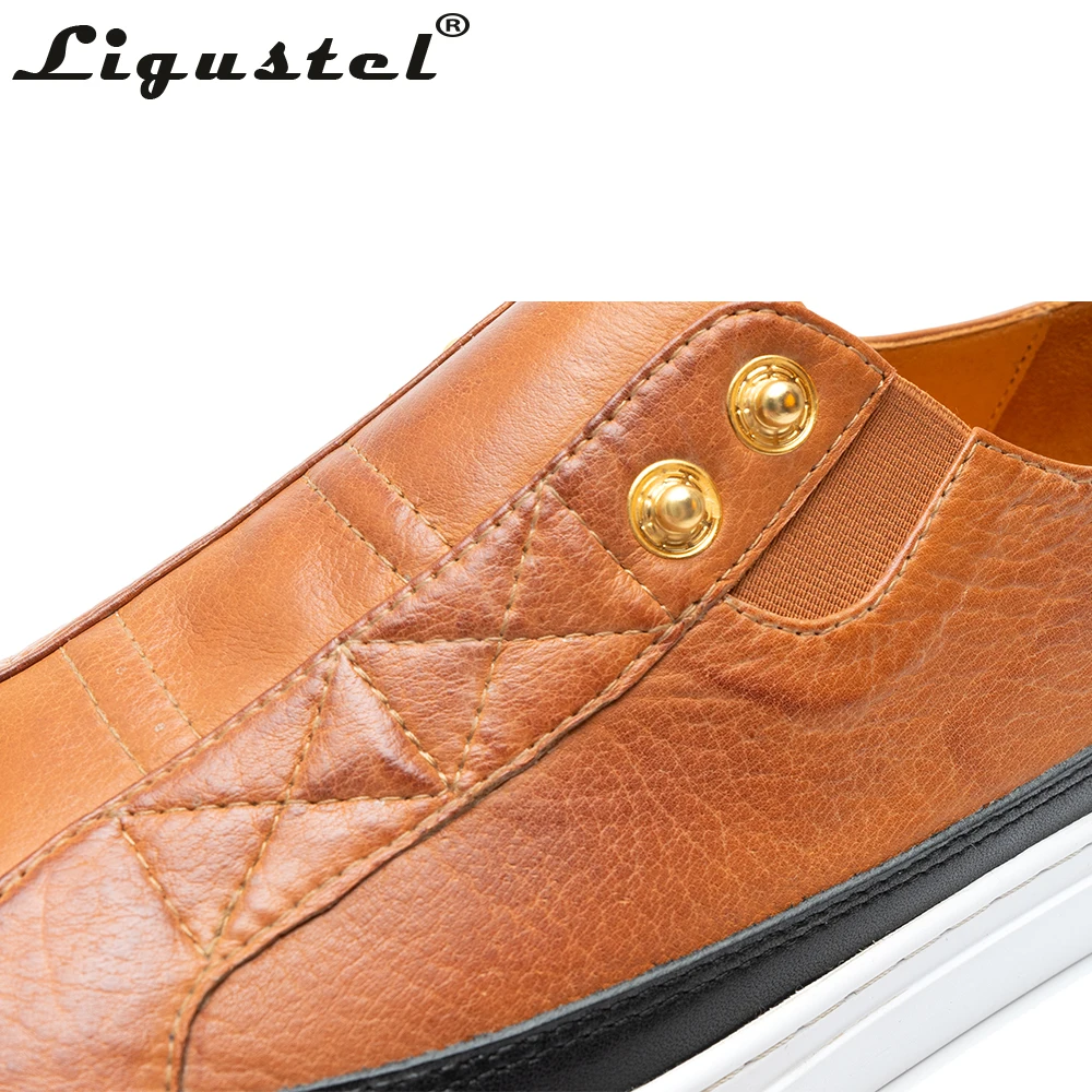 Ligustel Genuine Leather Men Casual Shoes Spring Autumn Casual Outdoor Flat Shoes Lace-up Low Top Male Brown Sneakers plus size