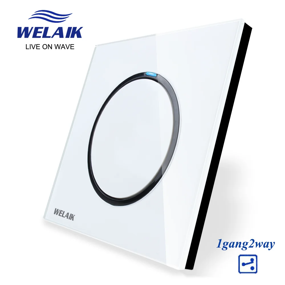 WELAIK UK standard-Crystal Glass-Panel  Push-Button-Switch  Wall-Light Switch AC 110-250V 1Gang-2Way B1712W