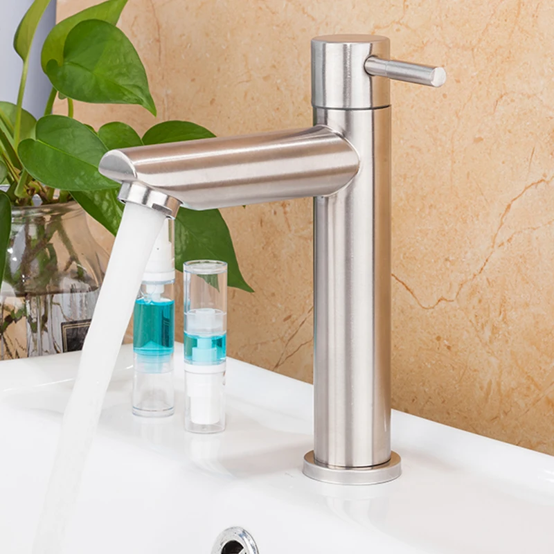 Basin Sink Faucet Tap Bathroom Stainless Steel Corrosion Resistant Single-Cooled Tap Single Hole Basin Faucets Sink Tap