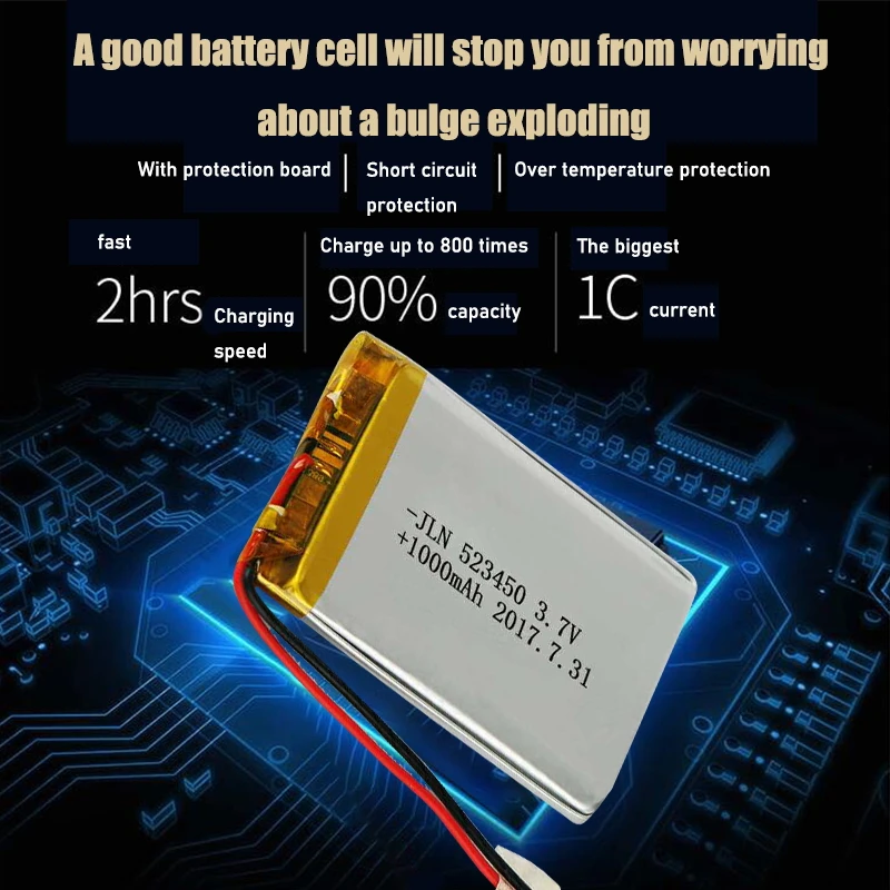 3.7V 1000mAh 523450 polímero de lítio recarregável bateria Li-ion para Smart Phone DVD MP3 MP4 Led lâmpada