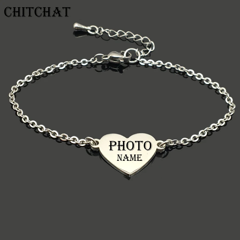 

Customized Photo Link Chain Bracelet Engrave Letters Name Stainless Steel Bracelets For Best Friend Gifts