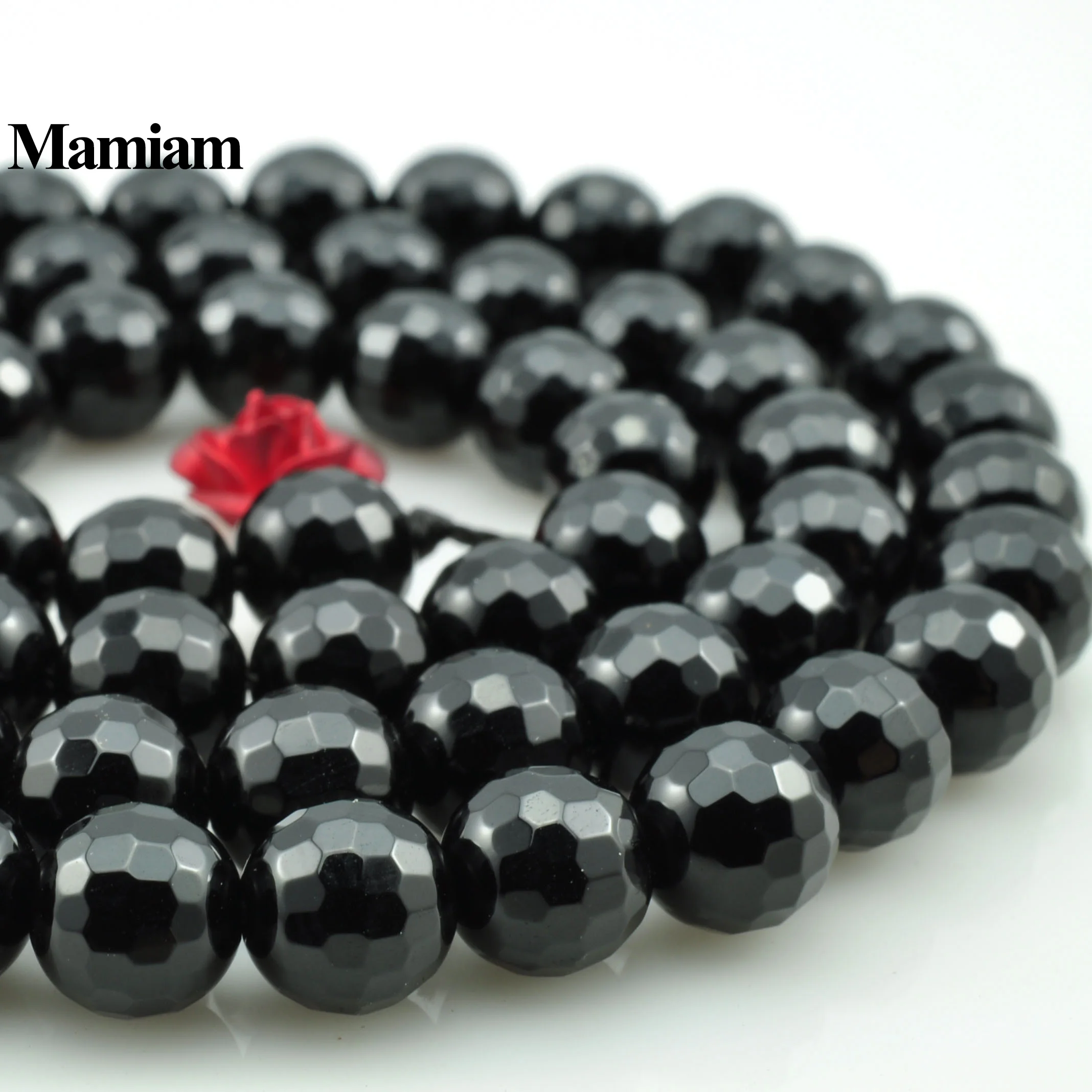 Mamiam Natural Black Agate Faceted Round Beads Smooth Loose Stone Diy Bracelet Necklace Jewelry Making Gemstone Gift Design