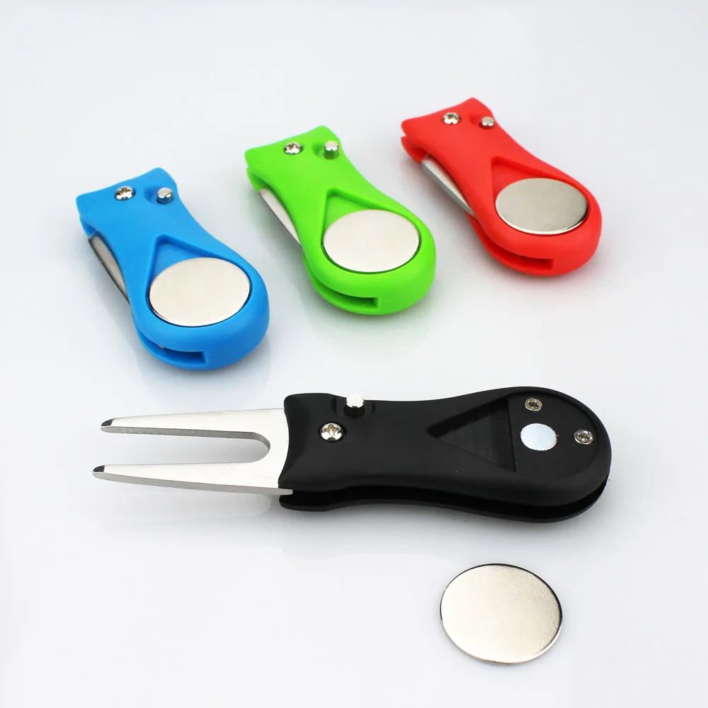 1pc Foldable Golf Divot Fork Repair Tool with Button Golf Ball Marker Magnetic Portable for Golf Club Golfer gift 4 colors new