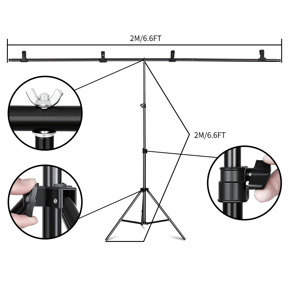 

Background T-shaped Stand Tripod 2X2M Backdrop Photography Adjustable Support System Photo Studio for Non-Woven Muslin Backdrops