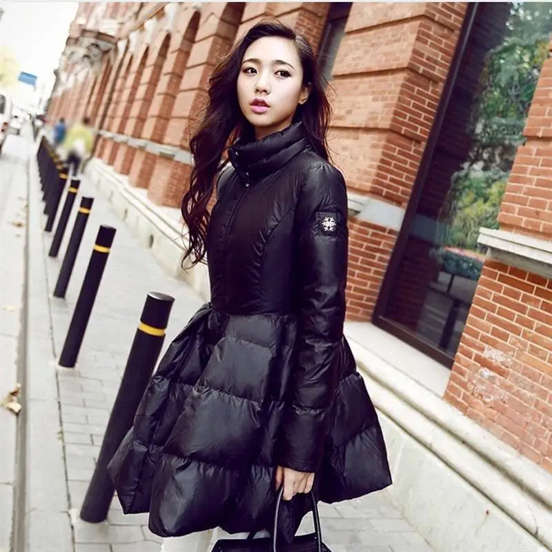 Nice New Fashion Women Winter Down Jackets Warm Long Slim Coat And Jacket Female Big Swing Yellow/black Ladies Snow Outwear