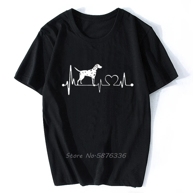 Dalmatian Dog Heartbeat Short Sleeves Cotton Fashion T Shirt Funny T-shirt Casual Hip Hop Tees Tops Streetwear