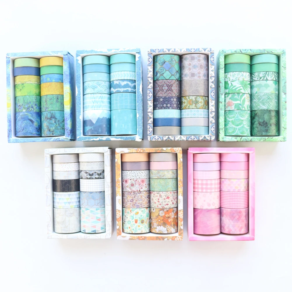 Domikee 12 Rolls classic decorative DIY washi tape set for journal planner diary fine scrapbooking craft masking tape stationery