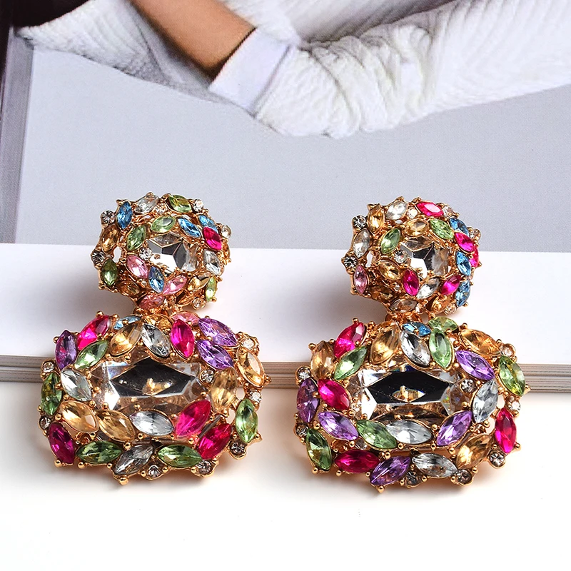 Summer New Female Colorful Rhinestone Earrings Charm Maxi Party Dress  Statement Luxury Drop Earring Accessories - AliExpress 36