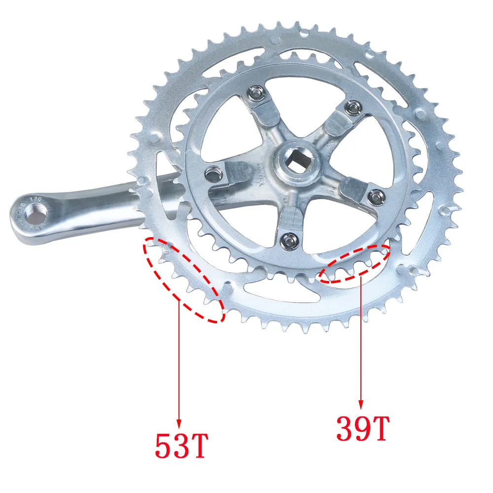 110 BCD Crankset 53/39T 170 MM Road Bike Crank aluminum Tooth Plate steel Folding Bicycle Double System Silver Five Claw