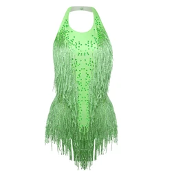 Sparkly Crystals Fringe Green Bodysuit Women Bling Rhinestones DJ Jazz Dance Costume Stage Performance Nightclub Show Outfit