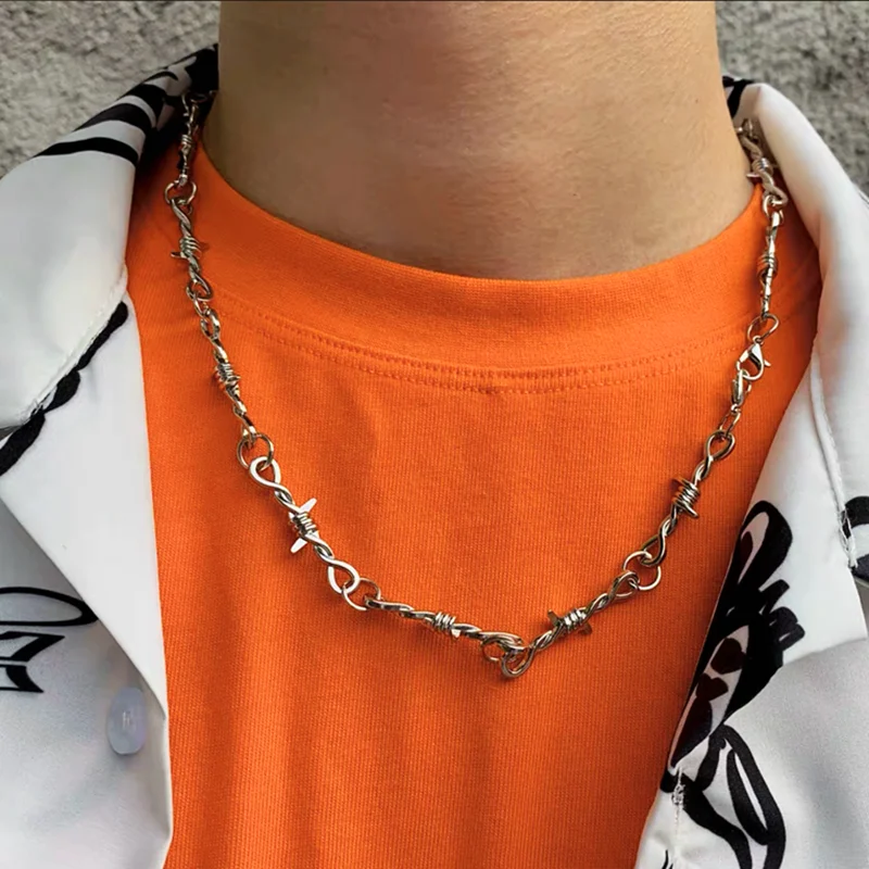 Tiny wire thorns iron unisex necklace necklace men's hip-hop gothic punk style barbed wire small thorn chain collar gift