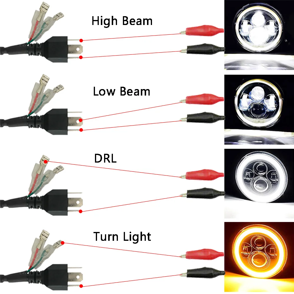 Ampoules de phares LED pour motos, 7 pouces, feux de croisement, feux de croisement, clignotants, 4x4