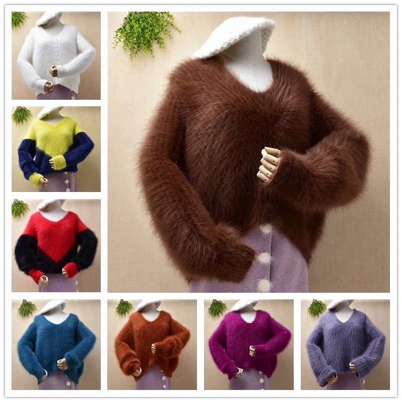 Top women female warm thick lazy oaf Mink Cashmere knitted Jumper Angora rabbit fur Bottoming Sweater pullover winter mantle top