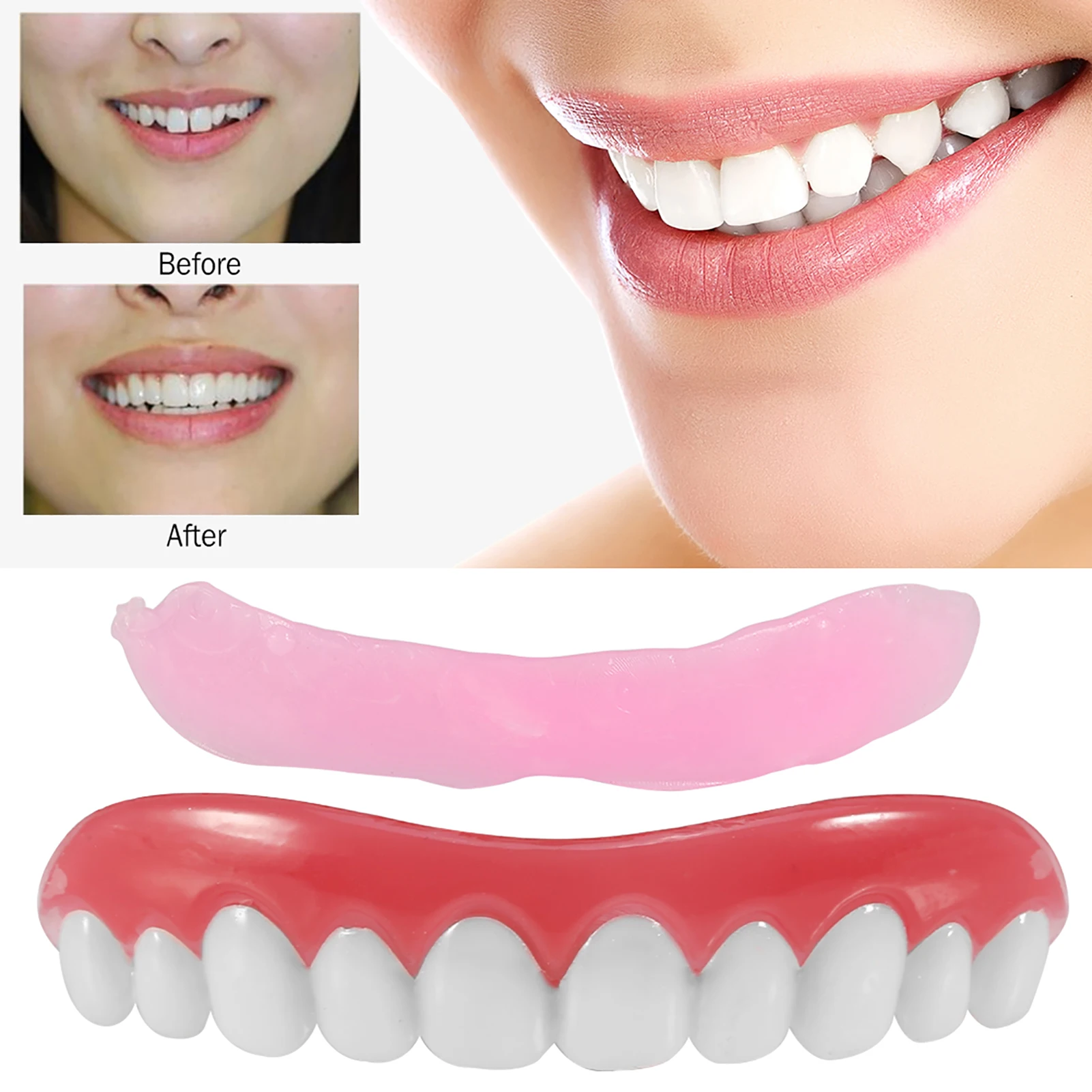 

3 Pcs Silicone Upper/Lower False Teeth Perfect Laugh Veneers Dentures Paste Oral Hygiene Tools Fake Teeth Instant Smile Cosmetic