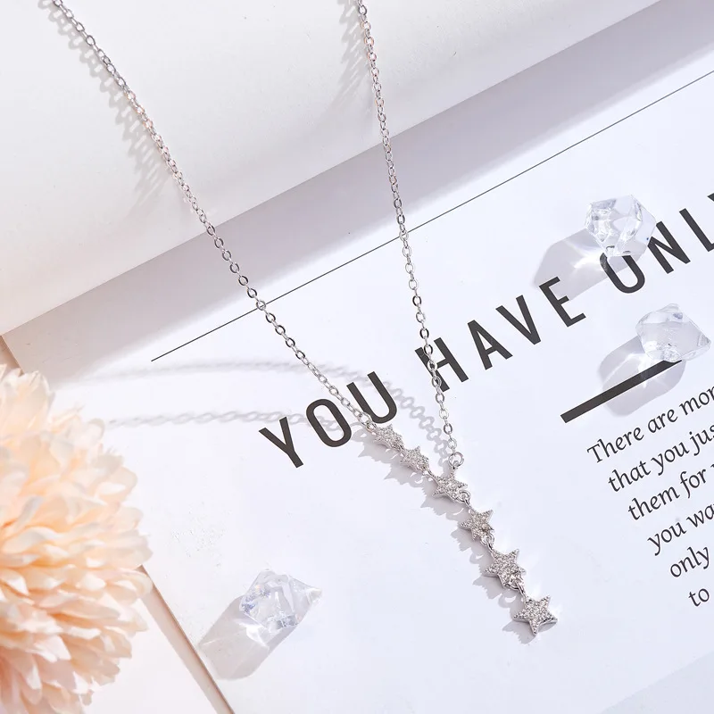 New 925 Sterling Silver Zircon Star Necklaces Pendant Fashion Sterling Silver Jewelry Statement for Women Bijoux