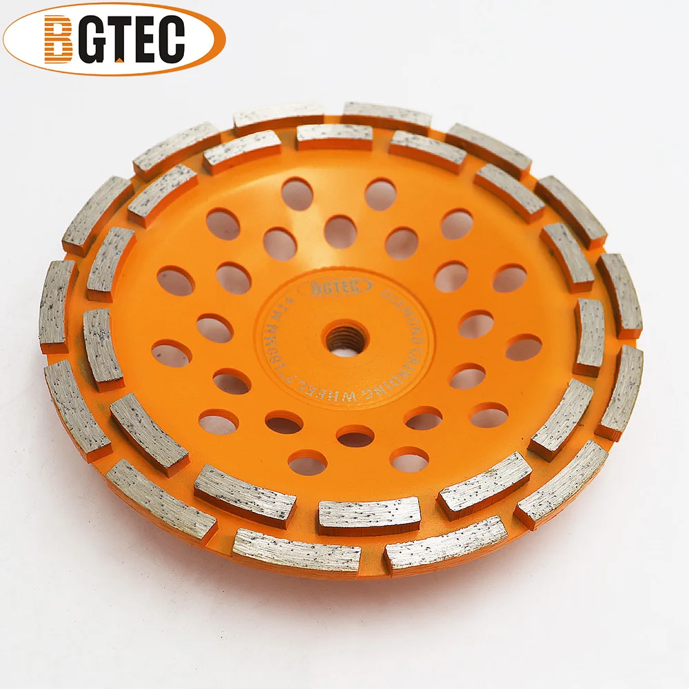 BGTEC 2pcs M14 Dia180mm Diamond Double Row Grinding Cup Wheel Polishing Tile Concrete Granite Marble Angle Grinder Milling Disc