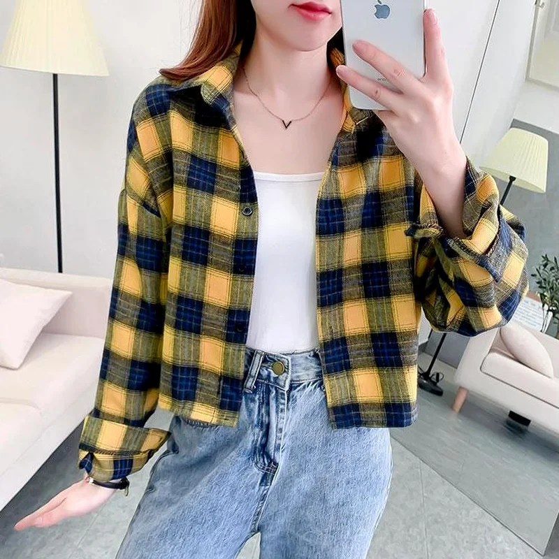 Shirts Women Spring Tops Korean Vintage Plaid Various Colors Aesthetic Casual Students Fashion Harajuku Design All-match Female