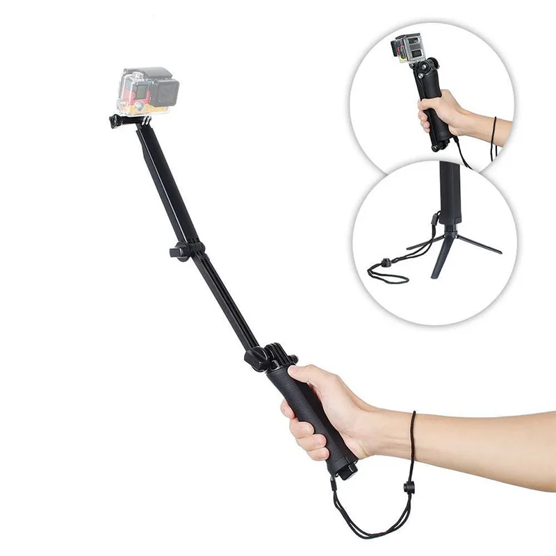 Foldable 3 Way Grip Waterproof Monopod Selfie Stick For Gopro Hero 12 11 10 9 8 7 5 6 4 3 2 SJCAM Yi 4K Camera Tripod Accessory