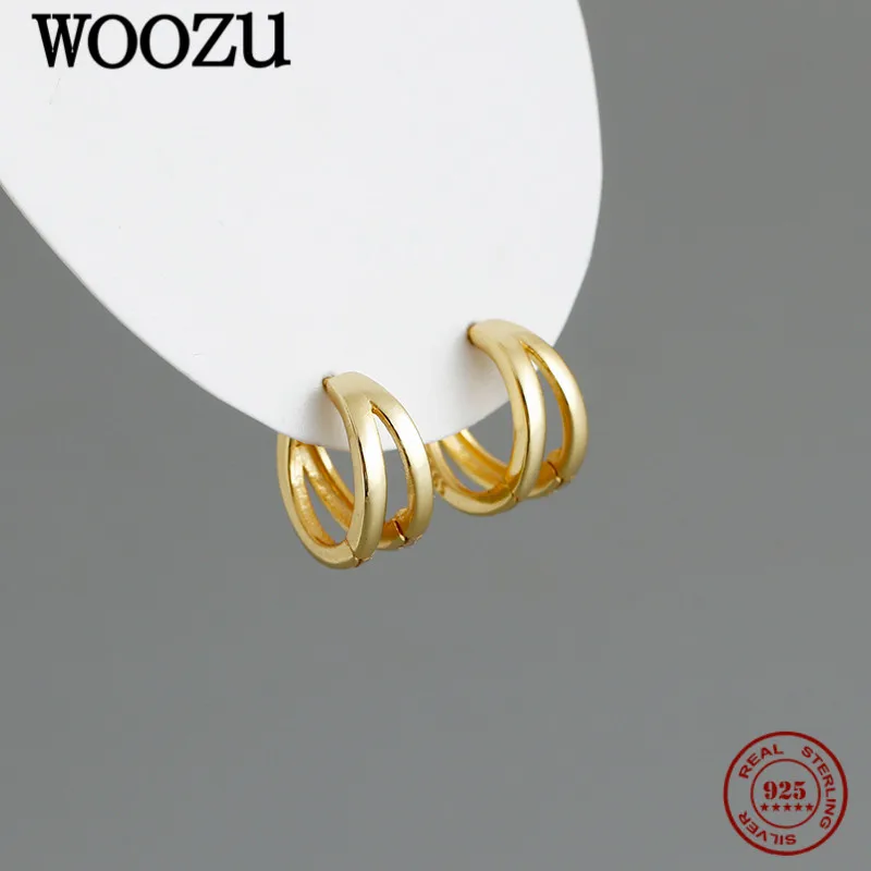 

WOOZU 925 Sterling Silver Simple Glossy Double Round Huggie Earrings For Women Bohemian Trendy Rock Cartilage Ear Hoop Jewelry