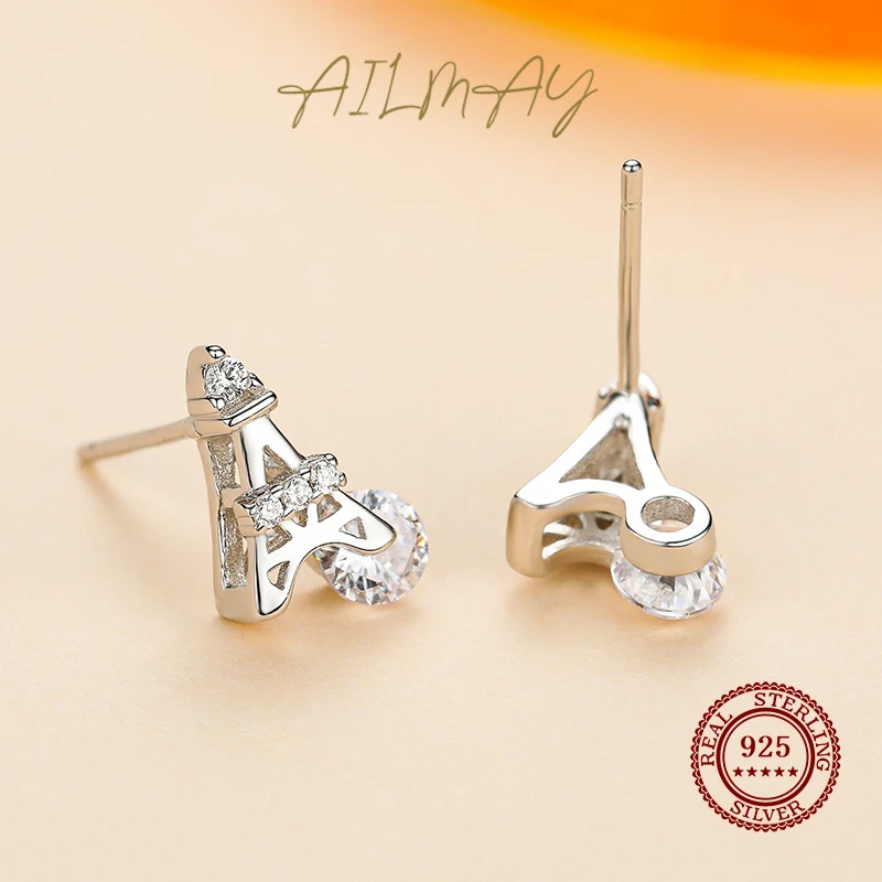 Ailmay 925 Sterling Silver Eiffel Tower Clear Zircon Stud Earrings for Women Minimalist Fine Jewelry 2021 New Style Bague