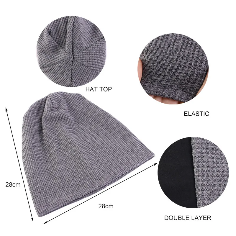 Double Fabric Cotton waffle pattern Autumn Early Winter Skullies & Beanies