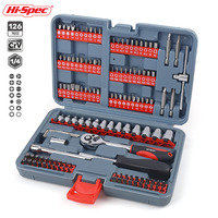 Hi-Spec 126 in 1 Ratchet Socket Set 1/4 Adjustable Socket Wrench CRV Screwdriver Bit Set Household Hand Car Repair Tool Set Kit