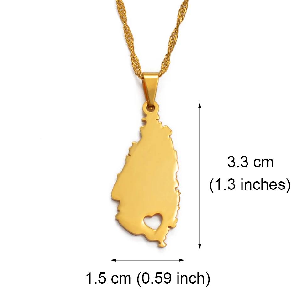 Anniyo SMALL Heart Saint Lucia Map Necklace for Women/Girl Gold Silver Color Jewelry St. Lucia Pendant #013821